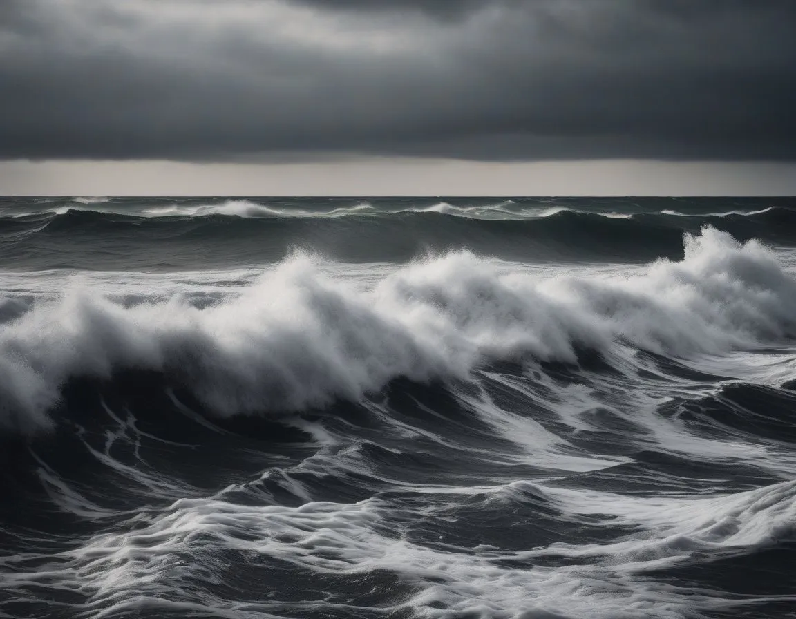 Mer agitée par gros temps au large, météo marine