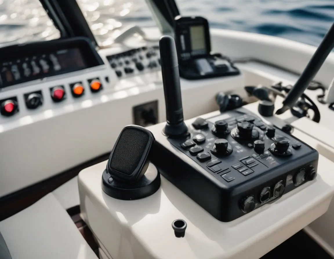 Poste VHF marine à bord d'un bateau, canal 16